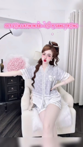Bộ Lụa Latin in 5D cổ Y sang trọng Quần lưng chun có túi may kĩ đẹp Phom dưới 60kg
