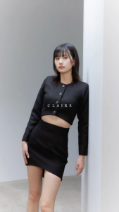 Whatagirlwants - CLAIRE SET เสื้อแขนยาวทวีต กระโปรงทวีต
