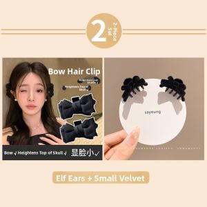Black Elf Ear Bows Small Hair Grabbing Clip Female Princess Hairstyle Side Side Clip Hair Accessories behind the Ear Barrettes Headdress Hairpin