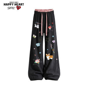 CHARLES JANGS HAPPY HEART | Heart & Graffiti Cartoon Print Summer Loose Trousers