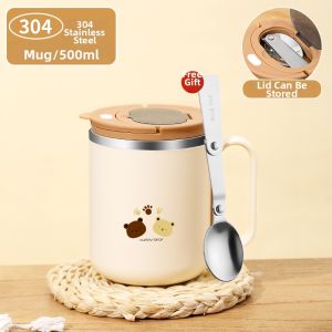 YOULUNMEI | Aesthetic Office Stainless Steel Cup Teabag Divider Lid Spoon