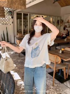 เสื้อยืดคอกลมพิมพ์ลายแฟชั่นฤดูร้อนสำหรับผู้หญิงไซส์ใหญ่ แขนสั้น ดีไซน์เก๋ไก๋ ผ้าโพลีเอสเตอร์ ความยาวปกติ