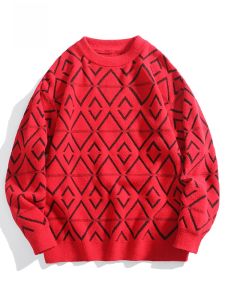 ROMON | Romon Mens Round Neck Knitted Sweater Winter Fashion Urban Style Thickened Long Sleeve Loose Fit Casual Inner Wear Base Shirt