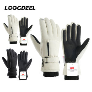 LOOGDEEL Non-slip Warm Full Fingers Sports Running Motorcycle Ski Touch Screen Fleece Men Winter Waterproof Cycling Gloves