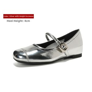 MIFEI | Genuine Leather Flat Silver Soft Sole Platform Mary Jane Shoes