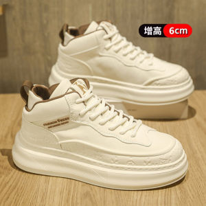High-Top Mens Shoes Casual Leather Thick Bottom Heightening White Board Shoes for Youth Spring Autumn Season Sports Leisure