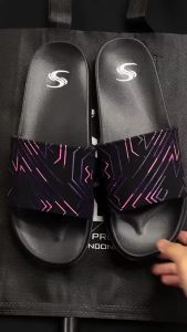 SHELOK Sandal Slip on Pria Wanita Kekinian Motif Black Line Ungu