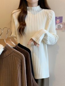 Áo Len Dệt Kim Cổ Cao Dáng Rộng Cho Nữ Mùa Thu Đông Phong Cách Lười Biếng Màu Trơn Dài Tay Áo Len Mặc Thường Ngày Cỡ Lớn