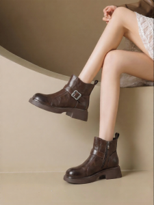 Agsdon | Womens Winter Platform Retro Maillard Brown Slimming Versatile Martin Ankle Boots