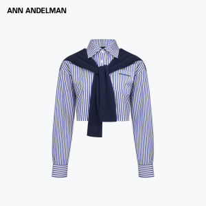 ANN ANDELMAN | Nautical Stripe Contrasting Collar Early Autumn Shirt Short