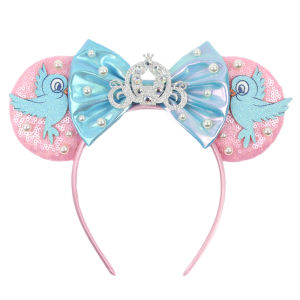 Disney Cinderella Mickey Mouse Ear Headband Sequin Bows Girl Adult KidHalloween Party Cosplay Hair Accessories Princess Hairband