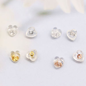 ต่างหูรูปหัวใจเงินแท้ S925 ดีไซน์น่ารัก ต่างหูแบบมีสายรัด ตกแต่งด้วยยางซิลิโคน กันลื่น เครื่องประดับแฟชั่นสำหรับผู้หญิง