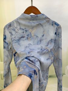 Elegant Printed Mesh Top Womens Slim Fit Long Sleeve T-Shirt Inner Wear Base Layer High End Feeling Autumn Street Style Silk Blend