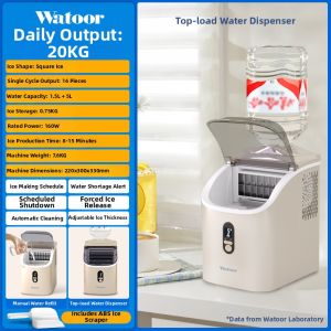 Watoor | Automatic Solid Square Ice Maker Home Portable Compact 20kg/day