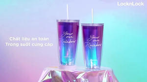 Ly Nhựa 2 Lớp LocknLock Double Wall Cold Cup HAP507 750ml Kèm Ống Hút & Cọ Rửa Giữ Lạnh Hàng Chính Hãng