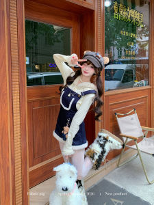 Japanese Preppy Style Blue Winter Pinafore Dress Set