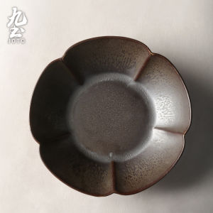 Handmade Retro Ceramic Dinner Plate Creative Flower Pattern Fruit Salad Bowl Irregular Shape Jingdezhen Origin Adult Use