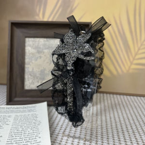 Elegant Black Flower Mesh Hairband Fashionable Crystal High Ponytail Holder Luxury Sensation Stylish Headwear Versatile Accessory