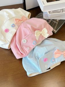 Sweet Butterfly Knot Button Octagonal Hat Womens Spring Summer Thin Versatile Large Version Face Slimming Cloud Beret Hat