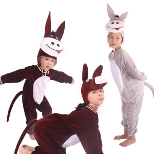 June 1 Kids Animal Cartoon Performance Gray Little Donkey Shape Brown Dance Matching Costume Hat Suit