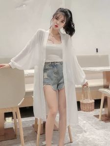 French Elegant Long Sleeve Women's Loose Fit Summer New Style Ultra Fairy Long Size Plus Sun Protection Shirt V-neck Solid Color