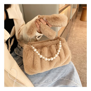 Autumn Winter Velvet Single Shoulder Bag Womens Underarm Bag Cloud Pearl Handbag Korean Style Fashionable Foldable Washable
