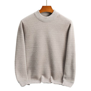 Thickened Fleece Half-High Collar Mens Sweater Winter New Style Warm One-Piece Velvet Knitted Shirt for Elderly People