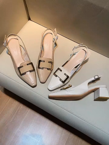 Korean Beige Pointed Toe 2 inches Block Heels for Women Formal Office Work Shoes Fashion Leather High Heel Chunky High Heel Business Shoes