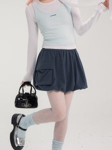 ONEOFUUU กางเกงกระโปรงทรงดอกไม้ถักสีเทาเดี่ยวสำหรับผู้หญิงไซส์เล็ก ฤดูใบไม้ผลิ 2025 กระโปรงทรงเอพื้นฐานแบบสวมสบาย