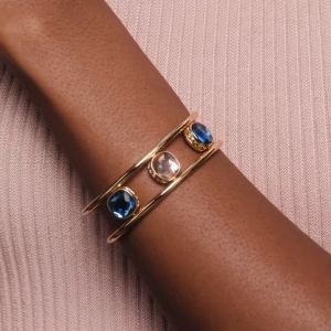 Swarovski 100% S925 Sterling Silver Chroma Cushion Cut Colored Diamond Open Bangle Fashionable Womens Bangle Valentines Day Gift (SZ-83639257903486)