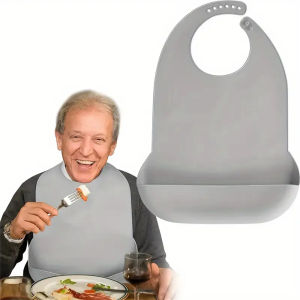 Large Silicone Adult Bibs Waterproof Food-Grade Bibs with Pocket Eating Aid for Elderly Men And Women Portable Tableware Access