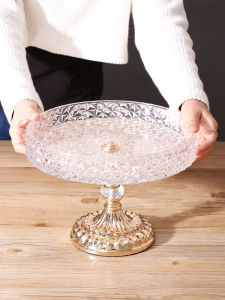 Luxurious Nordic Crystal Glass Fruit Plate High-legged Dessert Stand Cake Tray Living Room Home Decorations
