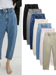 กางเกงยีนส์ทรงตรงเอวสูงสไตล์อเมริกันย้อนยุคสำหรับผู้หญิง กางเกงขายาวทรงหลวมสบายๆ วัสดุคุณภาพเยี่ยม ฤดูกาลทั้งปี