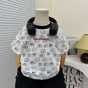 Boys Summer Cotton T-Shirt Short Sleeve Thin Half Sleeve Cartoon Print Casual Standard Fit Breathable round Neck Top for Kids