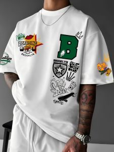 New Mens Summer Brooklyn Design Letter Printed Breathable Round Neck T-shirt Outdoor Street Style Top