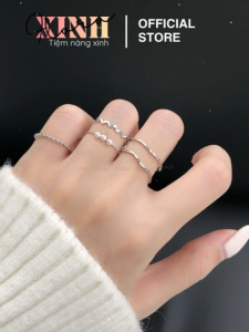 Combo 5 Chiếc Nhẫn MIA Flora Minimalist Layering Wave Pearl Twist Handmade Nữ Thời Tranng