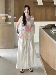 YINLUOYA | New Chinese Style National Trend Set Design Sense Not Collision Model 2025 New Hot Advanced Feeling Summer Wide Leg Pants Two Piece Set