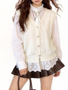QINGNAER | Simple Fresh V-Neck Knit Vest Womens Plus Size Solid