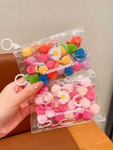 20Pcs Kids Girls Pompom Ball Hair Ties Colorful Ponytails Princess Elastic Trendy Rubber Bands