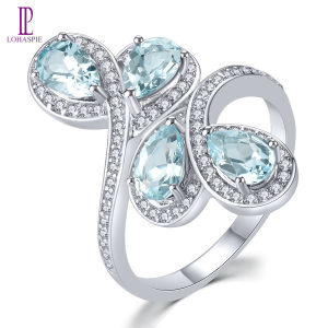 Lohaspie Jewelry Real 1.3 Carats Ring Silver 925 Original Sale Original Natural Aquamarine Rhodolite Garnet Ring 925 Silver Ring With Stone Birthstone Ring For Women Silver Jewelry