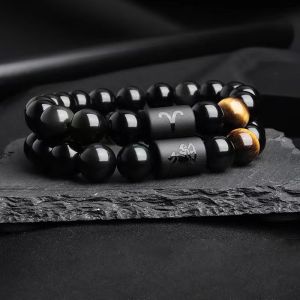 A.one Constellation Zodiac Bracelet Mens Natural Stone Bead Couple Bracelet Ladies Friend Couple Gift Zodiac Sign Bracelet Beads Bracelet A COD