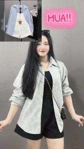 Set 3 món Bigsize nữ áo sơ mi sọc dài tay phối áo thun hai dây co giãn kèm quần đùi dáng A năng động SET( SM49+G118+Q28) năng động