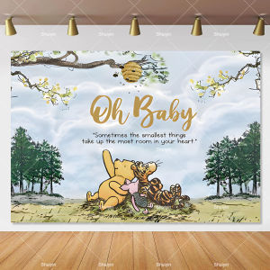 Beast Kingdom | Cartoon Oh Baby Winnie The Pooh Backdrop Kids Birthday Decorations Party Supplies Boy Baby Shower Banner Photo Shoot Props Gifts