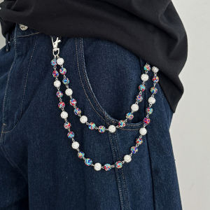 SHIXIN 4 รูปแบบ Hip Hop Rhinestone เข็มขัดเอวผู้ชายผู้หญิง Double Layer กระเป๋าสตางค์พวงกุญแจกางเกงโซ่กางเกง Jean อุปกรณ์เสริม