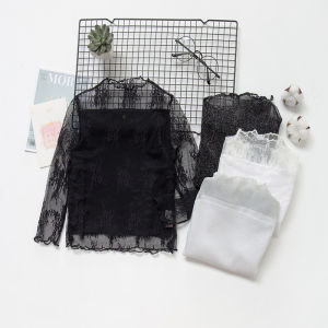 เสื้อยืดเด็กผู้หญิงแขนยาวลูกไม้ เสื้อเชิ้ตคอวีลายดอกไม้ ผ้าไนลอน ผ้าฝ้าย ผ้าอะคริลิก แฟชั่นฤดูใบไม้ผลิ ฤดูร้อน ฤดูหนาว เสื้อผ้าเด็ก