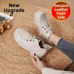 Leather Slip-On Womens Shoes Comfortable Casual Low Heel round Toe Deep Mouth Knot Tied Fashionable Spring Autumn Short Boots