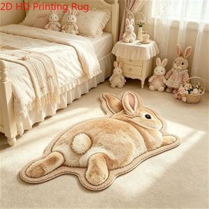 VIKAMA 3D Shaped Fluffy Rabbit Rug Anti Slip Soft Plush Alfombra Cute Cartoon Animal Bedroom Bedside Kids Floor Decor Mat