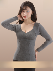 MiiOW | Áo thun dài tay cổ chữ V ấm áp cho nữ mùa thu đông không cần đeo ngực đồ lót bó sát mặc trong ngoài trời