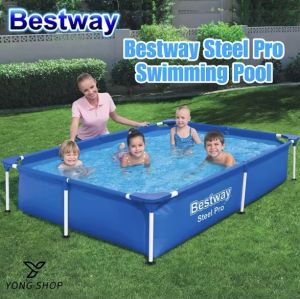 Bestway Steel Pro Rectangular Swimming Pool Family Size / 221cm *150cm *43cm / 259cm *170cm *61cm / 300cm *201cm *66cm / 400cm *211cm *81cm / Outdoors Party Original Steel Frame Adult Swimming Pool