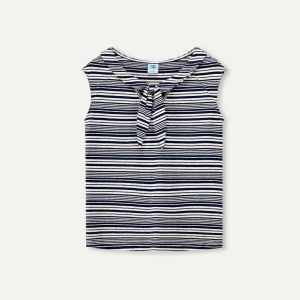 Linen Blend Bow Tie Loose Fitting Top